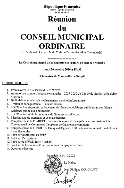 Conseil municipal 26 oct 2026