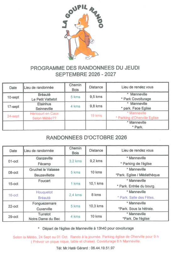 Randonnee du jeudi sept oct 2026